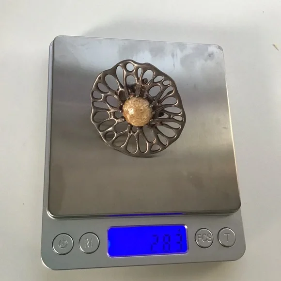 Vintage mid Century Modern Brutalist Fossil Stone Ring - Picture 12 of 14